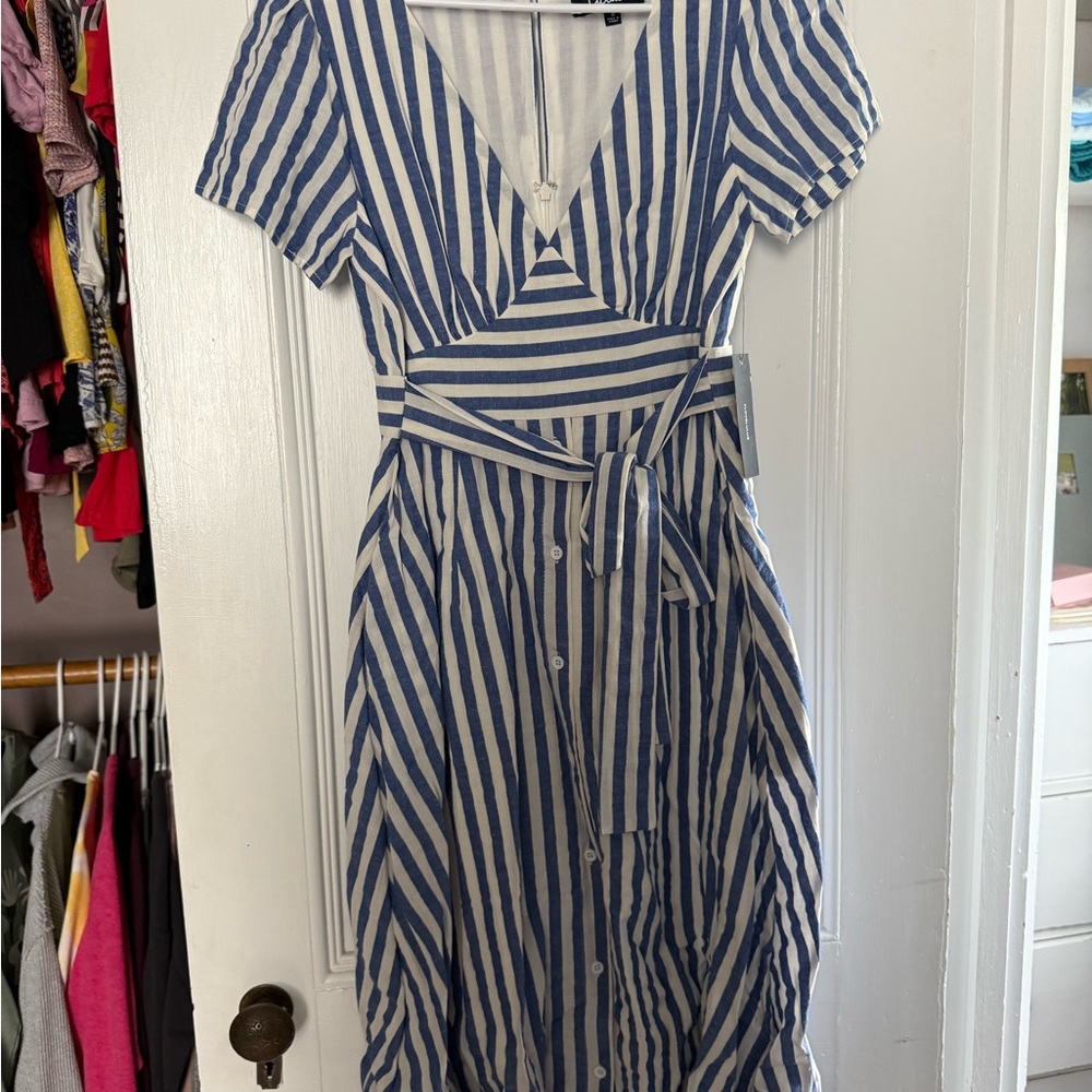 Lulu's Navy and White Striped Midi Dress